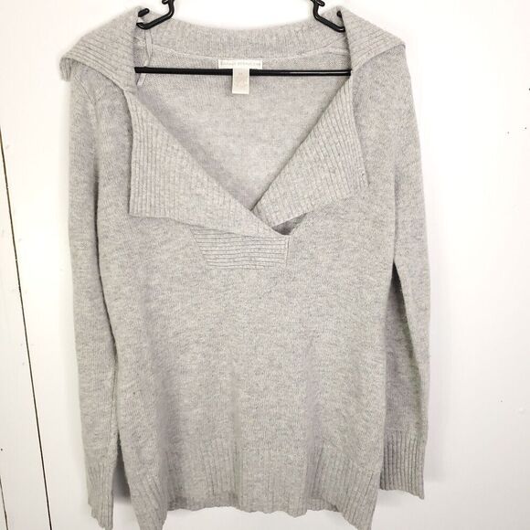 Sarah Spencer Sweater Womens Size XL Soft Polo Collar Split V Neck Light Gray - Picture 1 of 9